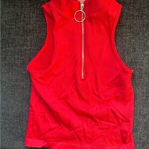 Red Sleeveless Zip-Up Top